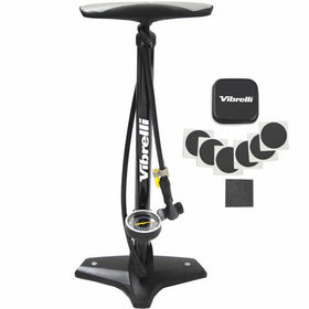 Performance Bike Floor Pump with Guage & Glueless Puncture Kit - Rapid T-Valve - Simple Switch from Presta to Schrader Valves