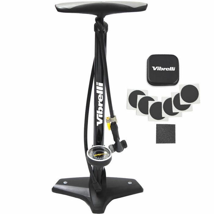 Performance Bike Floor Pump with Guage & Glueless Puncture Kit - Rapid T-Valve - Simple Switch from Presta to Schrader Valves