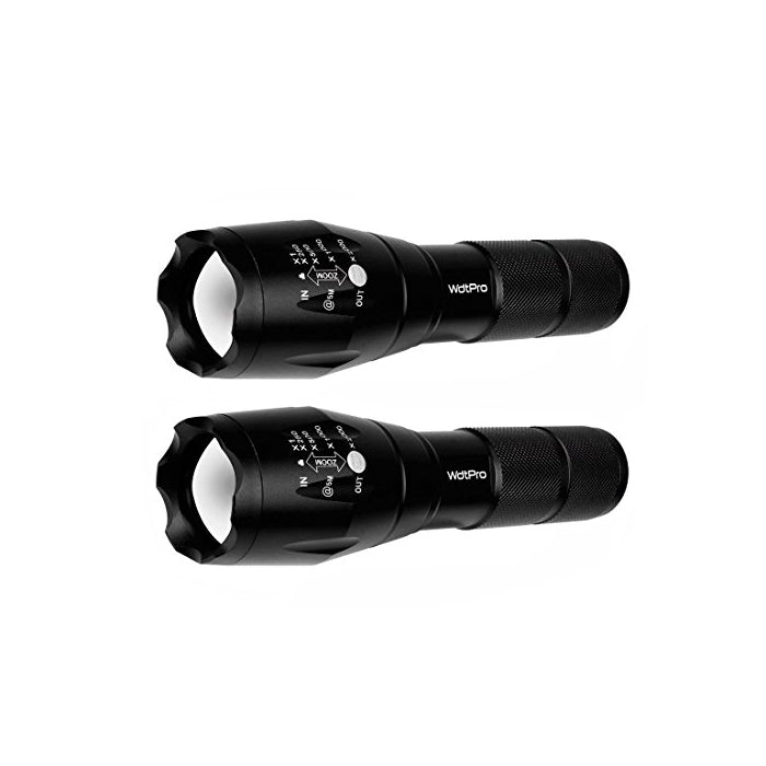 LED Tactical Flashlights, Wdtpro 2 Pack XML-T6 1000 Lumens Ultra Bright Tac Light with 5 Modes, Adjustable Focus and Water Resistant for Emergency Camping Hiking