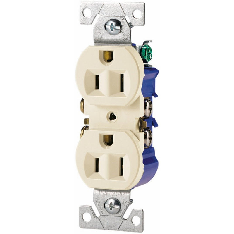 Cooper Wiring Devices 270LA-L Standard Grade Straight Blade Duplex Receptacle with 15-Amp, 125-Volt, 5-15-NEMA Rating, Light Almond
