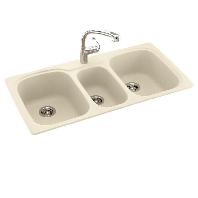Swanstone KSTB-4422-037 44-Inch by 22-Inch Triple Bowl Kitchen Sink, Bone Finish