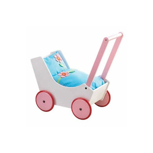 HABA Doll Pram Flowers - Wooden Doll Buggy with Bedding (Made in Germany)