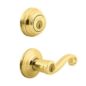 Kwikset 991 Lido Entry Lever and Single Cylinder Deadbolt Combo Pack featuring SmartKey in Polished Brass