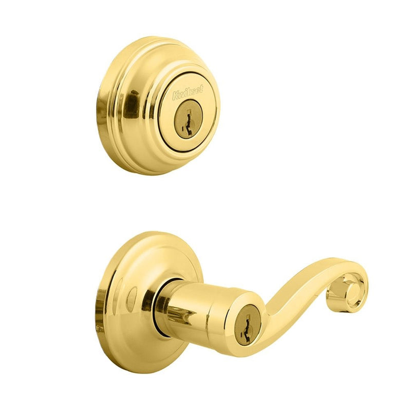 Kwikset 991 Lido Entry Lever and Single Cylinder Deadbolt Combo Pack featuring SmartKey in Polished Brass