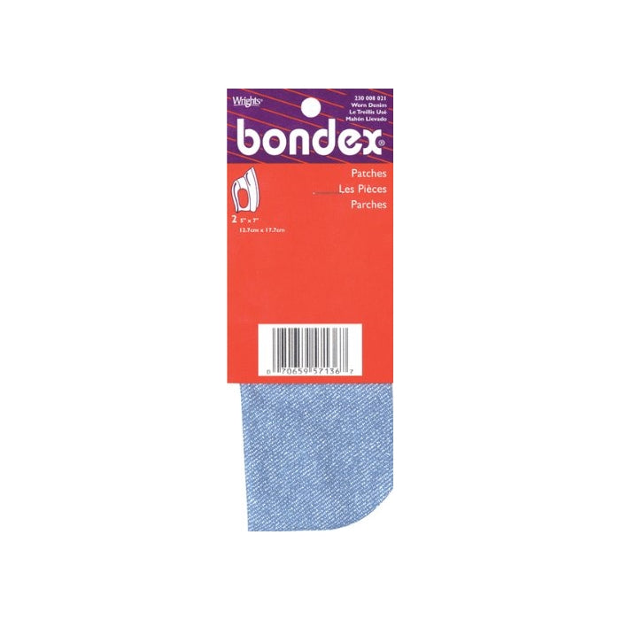 Wrights Bondex Iron-On Patches 5x7" 2/Pkg.-Warm Denim