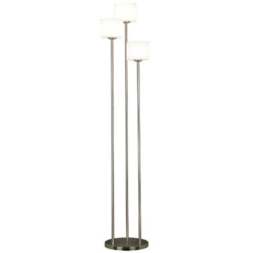 Kenroy Home Matrielle 72 Inch 3 Light Torchiere In Brushed Steel Finish With White Frosted Glass Shades