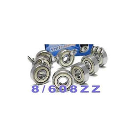 608 ZZ Skateboard Bearings, Double Shielded, Silver (Pack of 8)