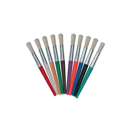 Charles Leonard Inc., Brushes- Stubby Round, Assorted Colors (Red/Blue/Green/Orange/Yellow/Turquoise/Black/Purple/White/Brown), 10/Set (73210)