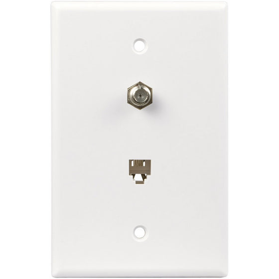 Eaton 3536-4W-L Flush Mount Mid Size Wall Plate with Telephone Jack and Coaxial 4-Conductor, White