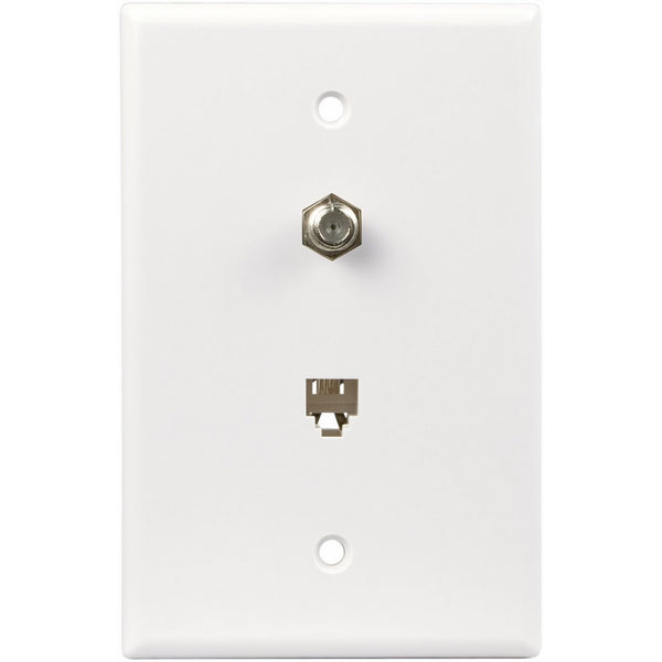 Eaton 3536-4W-L Flush Mount Mid Size Wall Plate with Telephone Jack and Coaxial 4-Conductor, White