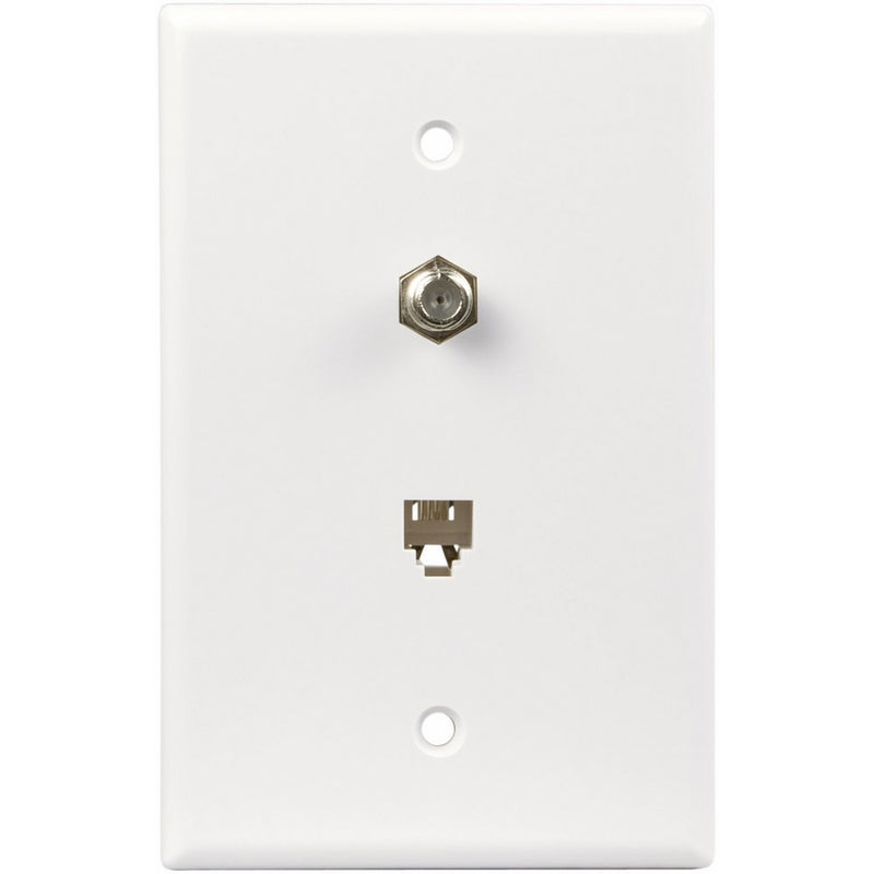 Eaton 3536-4W-L Flush Mount Mid Size Wall Plate with Telephone Jack and Coaxial 4-Conductor, White