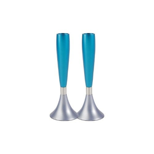 Silver and Turquoise Shabbat Candlestick by Yair Emanuel