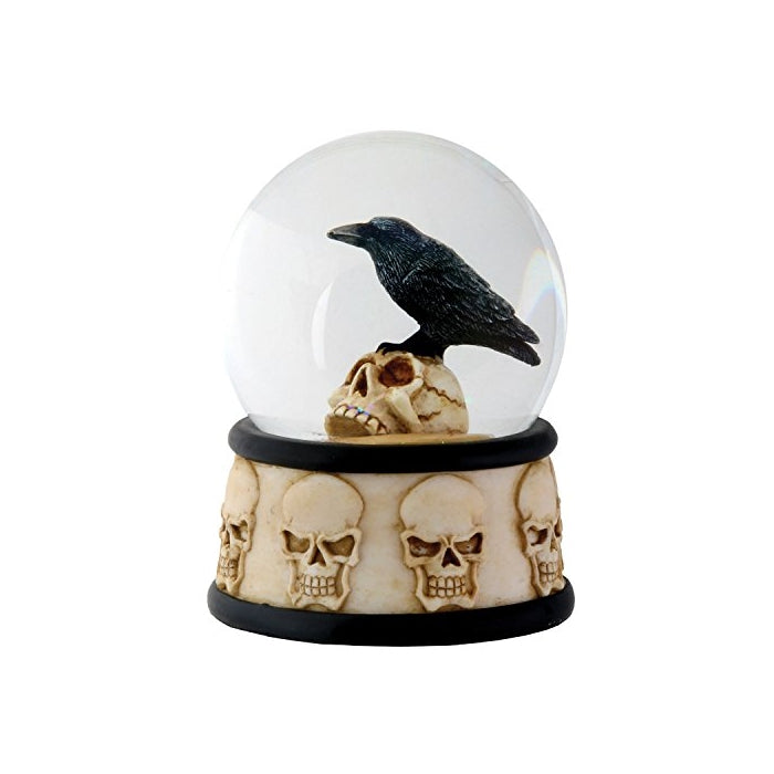 3.5 Inch Cold Cast Resin Raven on Skull Water Snow Globe Skull Theme