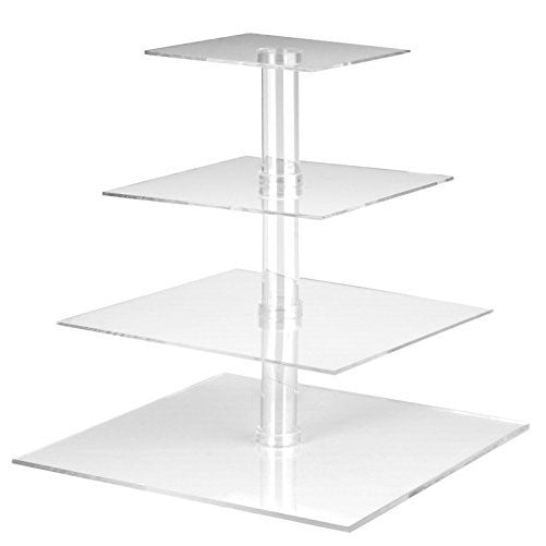 Utenlid 4-Tier Square Stacked Party Cupcake and Dessert Tower - Clear Acrylic Cake Stand