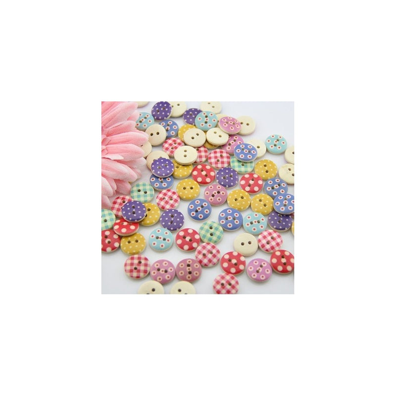 100pcs Mixed Wooden Buttons in Bulk Buttons for Crafts Button Round Colorful Painting Buttons Bu-91