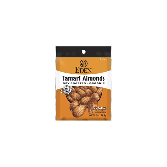 Eden Tamari Almonds, Dry Roasted, Organic Pocket Snacks, 1 Ounce (Pack of 12)