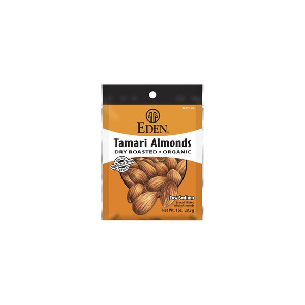 Eden Tamari Almonds, Dry Roasted, Organic Pocket Snacks, 1 Ounce (Pack of 12)