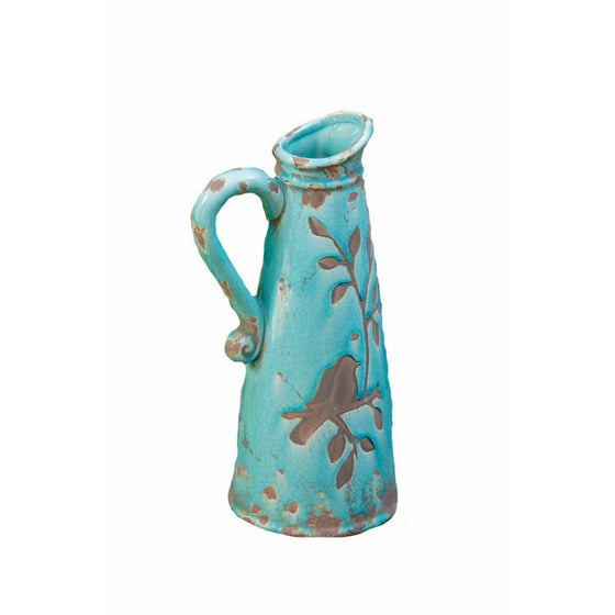 Your Heart's Delight Birds 'n Branches Pottery Pitcher, 13 by 4-3/4-Inch, Turquoise