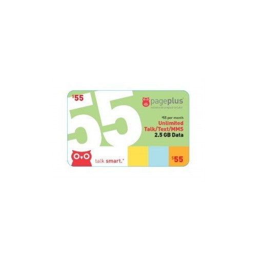 Page Plus $55 Monthly Prepaid Pin, Unlimited Talk, Unlimited Text/MMS, 2.5GB of Data (Recharge, Reup, Top Up, Refill)