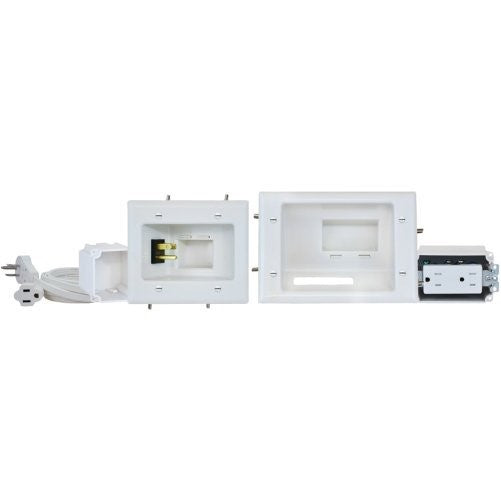 1 - Recessed Pro-Power Kit with Straight Blade Inlet, 15A/125V tamper-resistant duplex receptacle, Flexible screen closes the interior opening of the mid-size plate & the straight blade inlet, 45-0024-WH