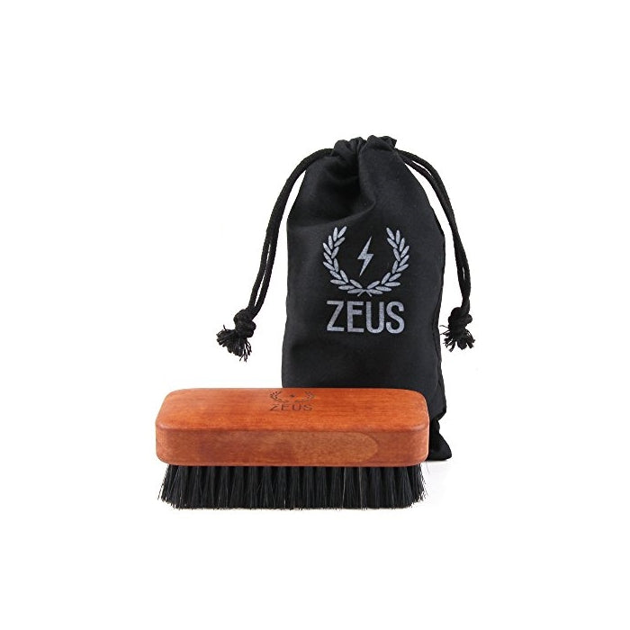 Zeus 100% Boar Bristle Beard Brush for Men - Medium Firm Bristles, Military-Style Palm Brush for Softer, Healthier and More Lustrous Beards - Made in Germany