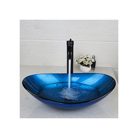 Yanksmark 22.4" Blue Glass Wash Bowl Vessel Sink Vanity sinks & Oil Rubbed Bronze Bathroom Faucet Combo Set Come With Pop Up Drain Vanity Sink
