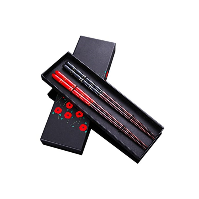 Top Grade Japanese Natural Wood Chopsticks, Reusable Classic Style, Dishwasher-Safe, 2 Pairs Set with Case, New Year Value Gift