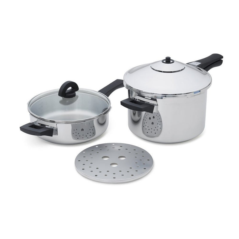 Kuhn Rikon Duromatic Stainless-Steel Pressure Cooker 2pc Set: 2Qt Fry Pan & 5-Qt Saucepan