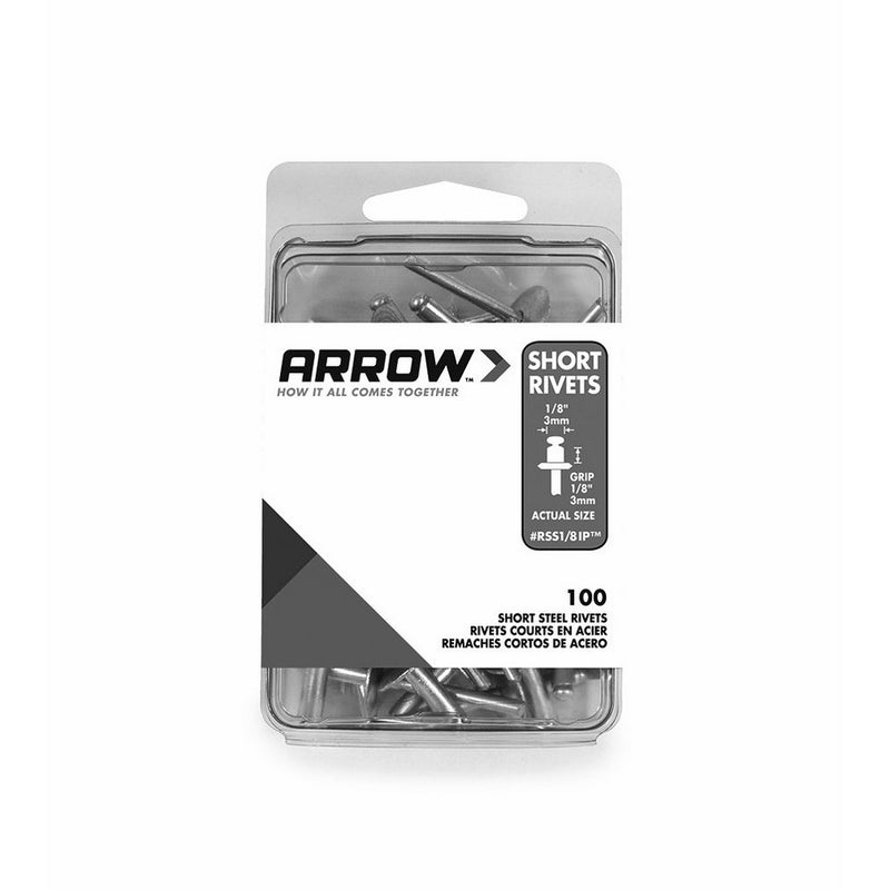 Arrow Fastener RSS1/8IP Short Steel 1/8-Inch Rivets, 100-Pack