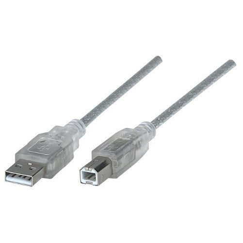 Manhattan A Male/B Male, 10-Feet, Translucent Silver, Hi-Speed USB Device Cable (340458)