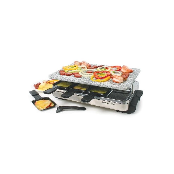 Swissmar KF-77081 Stelvio 8-Person Raclette with Granite Stone Grill Top, Brushed Stainless Steel