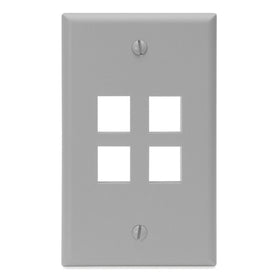Leviton 41080-4GP QuickPort Wallplate, Single Gang, 4-Port, Grey