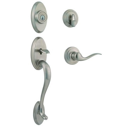 Kwikset 9800-107 Shelburne Single Cylinder Handleset with Tustin Lever featuring SmartKey in, Satin Nickel
