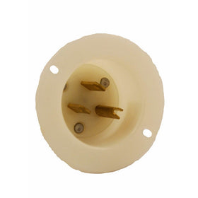 Leviton 5278-C 15 Amp, 125 Volt, Flanged Inlet Receptacle, Straight Blade, Industrial Grade, Grounding, White