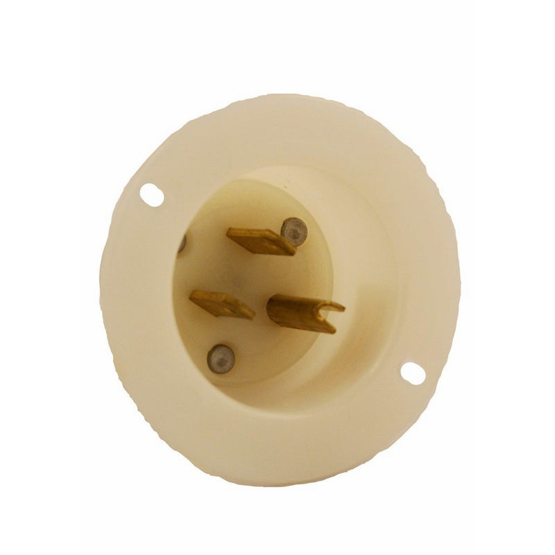 Leviton 5278-C 15 Amp, 125 Volt, Flanged Inlet Receptacle, Straight Blade, Industrial Grade, Grounding, White