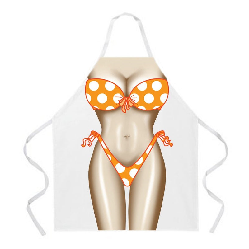 Attitude Aprons Fully Adjustable Polka Dot Bikini Apron, White