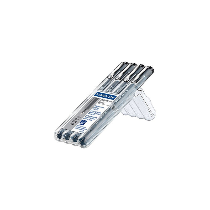 Staedtler 308 A6 WP403 Pigment Fineliner Sketch Pen Pens (4 Pack), 0.1/0.3/0.5/0.7mm, Black
