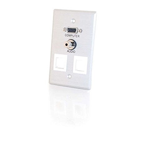 C2G/Cables to Go 40544 VGA and 3.5mm Audio Pass Through Single Gang Wall Plate with Two Keystones - Brushed Aluminum