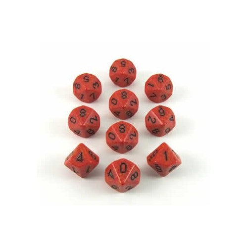 Chessex Dice Sets: Fire Speckled - Ten Sided Die d10 Set (10)