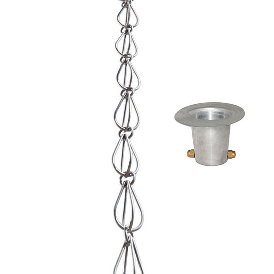 Monarch Aluminum Teardrop Rain Chain with Aluminum Gutter Reducer, 8-1/2-Feet Length