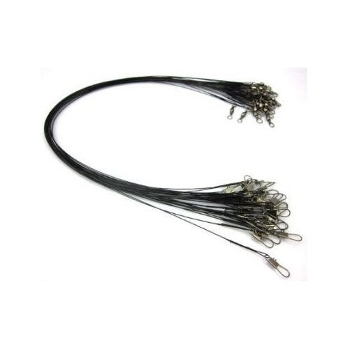 CJESLNA 24 X Stainless Steel Fishing Leaders Black with snap and swivel 12" LONG 35 LBS TEST