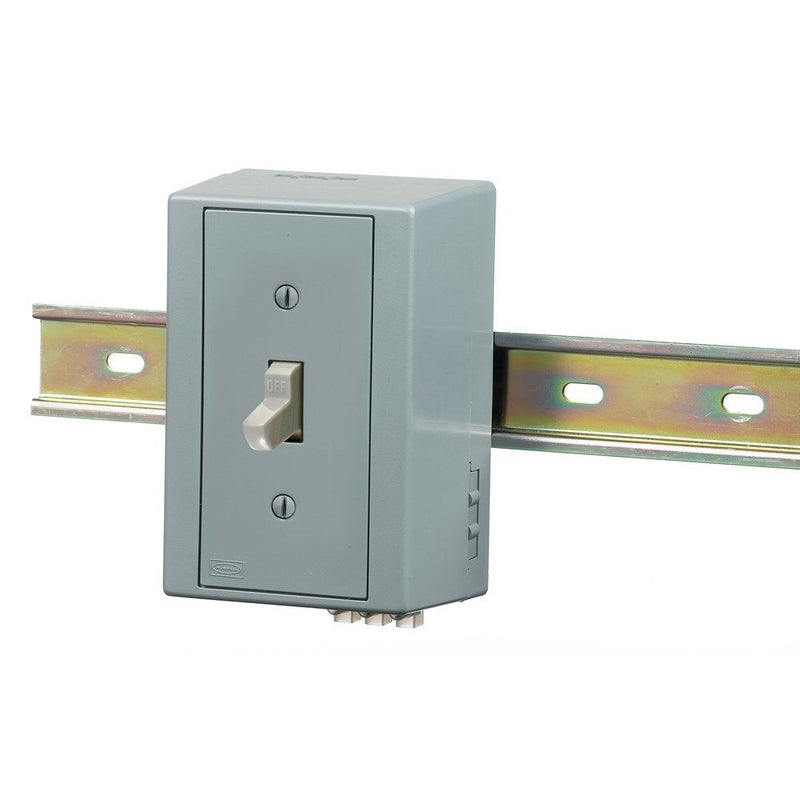 Hubbell DRUB1221AC Toggle Switch DIN Rail Utility Box with Industrial Switch, 3-5/16" Length x 2-35/64" Width x 4-31/32" Height, Gray