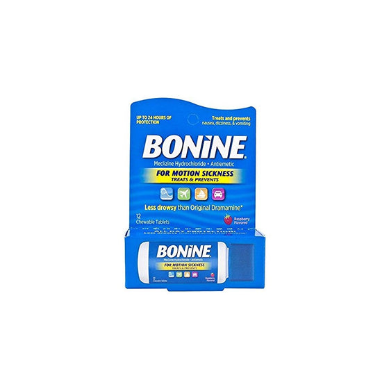 Bonine TRAVEL PACKET DISPENSER 12 Chewable Raspberyy Tablets Traveling Packet (1)