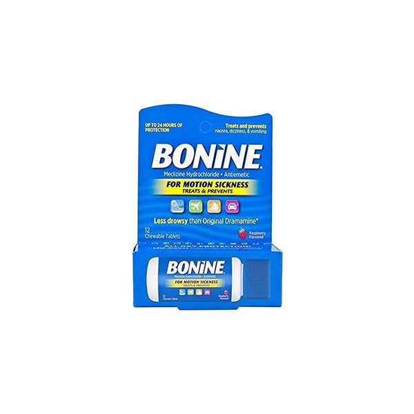 Bonine TRAVEL PACKET DISPENSER 12 Chewable Raspberyy Tablets Traveling Packet (1)