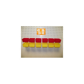 16 PACK 1/4" HOLE Peg Board Workbench Bins (6) Red bins & (6) Yellow bins PLASTIC Plus (4) Tool holders FITS WOODEN PEGBOARDS (PEGBOARD NOT INCLUDED)