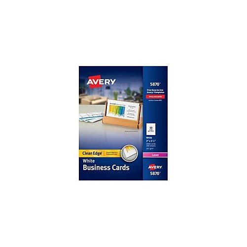 Avery Clean Edge Laser Business Cards, White, 2 x 3.5 Inches, Box of 2000 (5870)