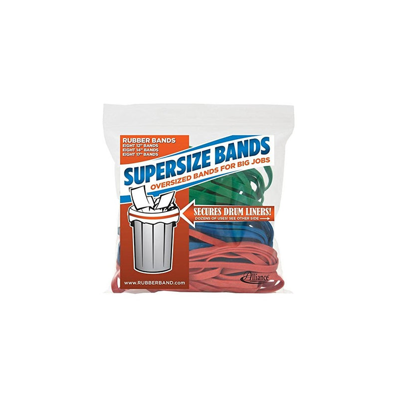 Alliance Rubber 08997 SuperSize Bands, Assorted Large Heavy Duty Latex Rubber Bands - 24 Pack, includes 8 bands of each size (12", 14", 17") in resealable bag