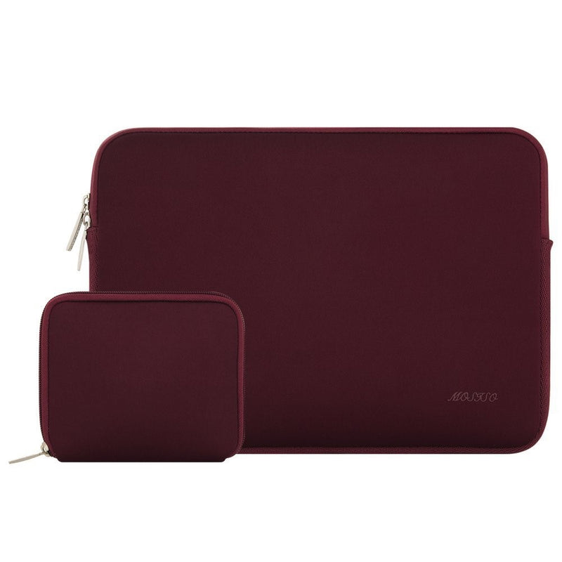 Mosiso Water Repellent Lycra Sleeve Bag Cover for 13-13.3 Inch Laptop with Small Case for MacBook Charger, Wine Red