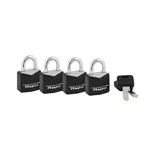 Master Lock 121Q 3/4" Black Vinyl Cover Brass Padlock 4 Count