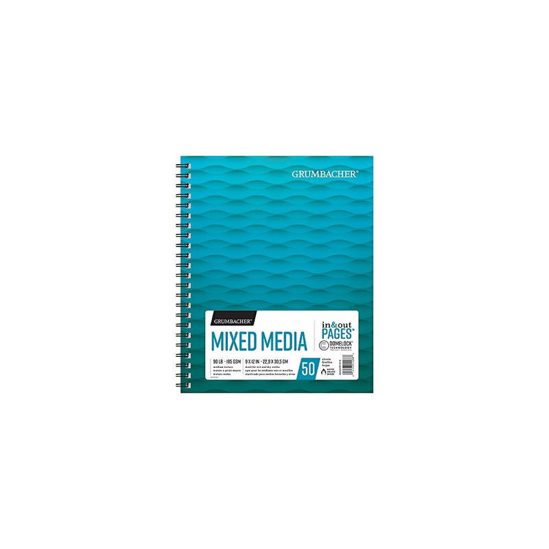 Grumbacher Mixed Media Paper Pad with In & Out Pages, 90 lb. / 185 GSM, 9 x 12 inches, Side Wired, 50 White Sheets/Pad, 1 Each, 26460701013